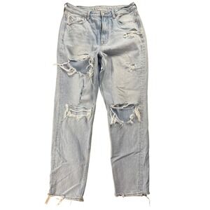 American Eagle Outfitters Mom Jean Light Wash Distressed Ripped High Rise Size 6
